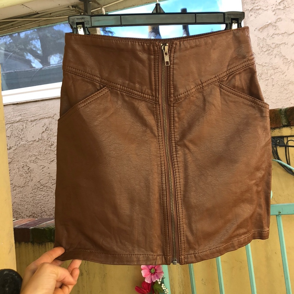 Vintage brown leather mini skirt